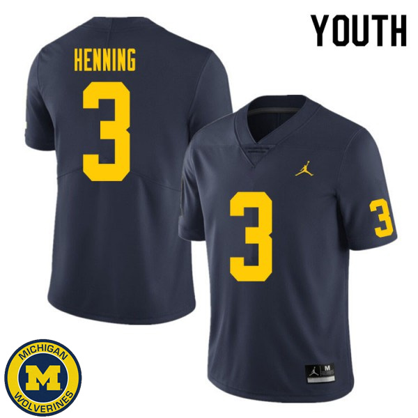 Youth Michigan Wolverines #3 A.J. Henning Navy Alumni Football Jersey